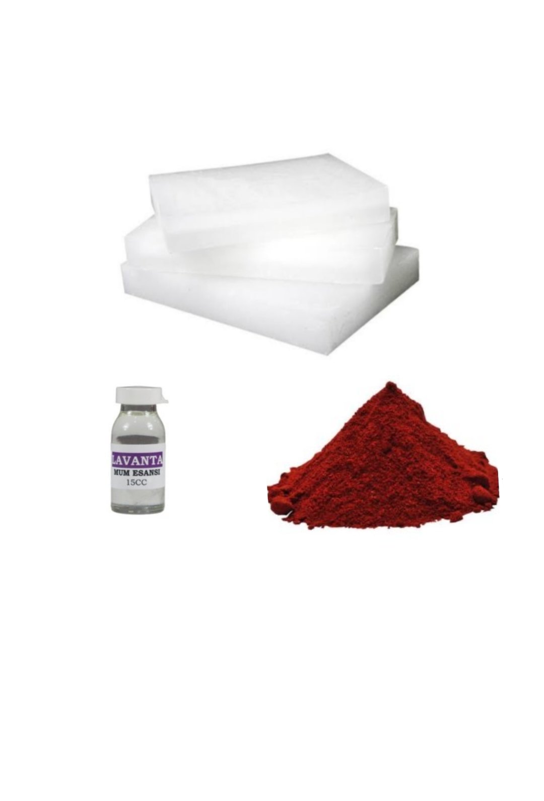 Parafin 1Kg- Kırmızı Mum Boyası- Lavanta Esansı ( mum yapım malzemeleri )